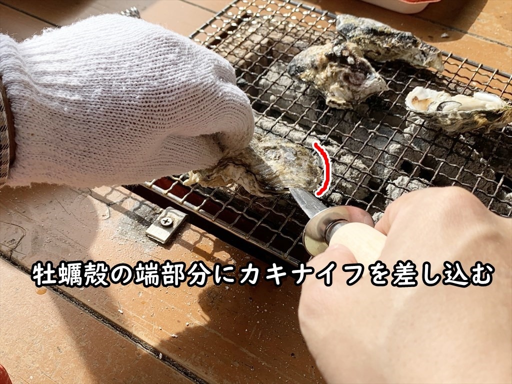 カキナイフを差し込み殻を開ける